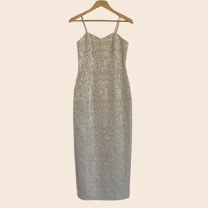 Vintage Cream & Gold Brocade Bombshell Maxi Dress Gown Size 6